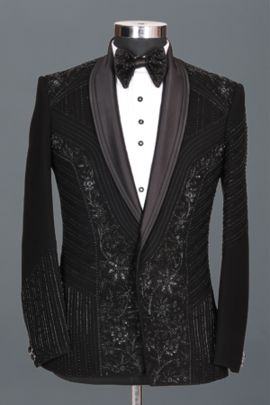 Black Velvet Shimmer Beaded Tuxedo Set